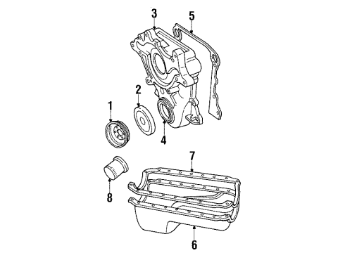 1998 Jeep Grand Cherokee Engine Parts, Mounts, Cylinder Head & Valves, Camshaft & Timing, Oil Pan, Oil Pump, Crankshaft & Bearings, Pistons, Rings & Bearings Diagram