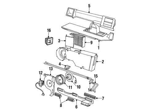 1993 Dodge Caravan A/C Evaporator & Heater Components Diagram