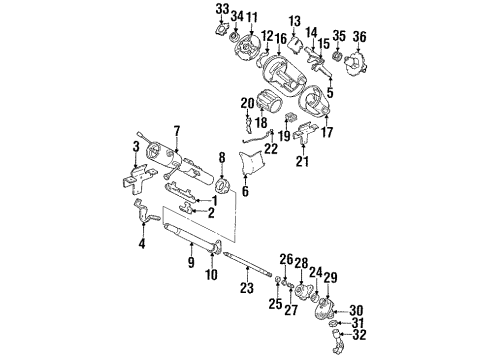 1987 Dodge Lancer Steering Column Housing & Components, Shaft & Internal Components, Shroud, Switches & Levers Diagram