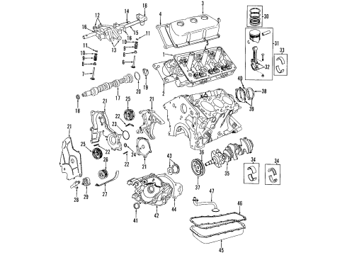 1997 Chrysler Concorde Engine Parts, Mounts, Cylinder Head & Valves, Camshaft & Timing, Oil Pan, Oil Pump, Crankshaft & Bearings, Pistons, Rings & Bearings Diagram