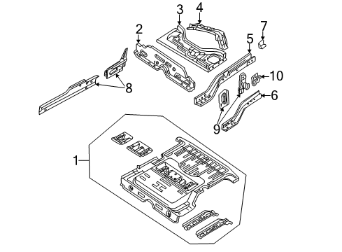 2003 Chrysler PT Cruiser Rear Body - Floor & Rails Diagram