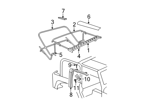 2009 Jeep Wrangler Convertible/Soft Top - Frame & Components Diagram