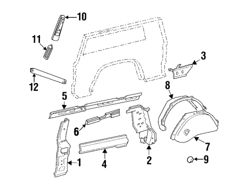 1997 Jeep Cherokee Inner Structure - Quarter Panel Diagram 1 - Thumbnail