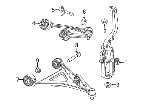 2018 Dodge Challenger Suspension Components, Lower Control Arm, Upper Control Arm, Ride Control, Stabilizer Bar Diagram