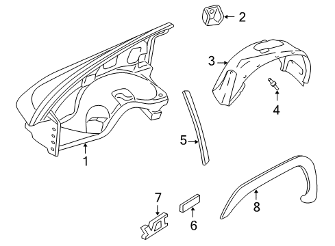 2000 Dodge Dakota Fender & Components, Exterior Trim Diagram