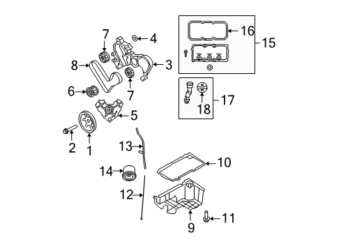 2009 Dodge Grand Caravan Engine Parts, Mounts, Cylinder Head & Valves, Camshaft & Timing, Oil Pan, Oil Pump, Crankshaft & Bearings, Pistons, Rings & Bearings Diagram