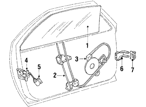 1988 Dodge Daytona Door Glass & Hardware Diagram