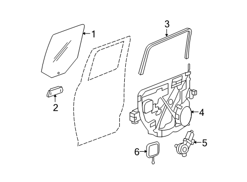 2011 Ram 1500 Rear Door - Glass & Hardware Diagram