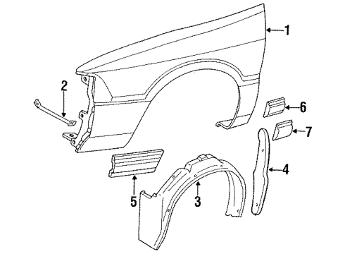1989 Dodge Spirit Fender & Components, Exterior Trim Diagram