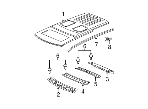 2009 Jeep Commander Roof & Components, Exterior Trim Diagram