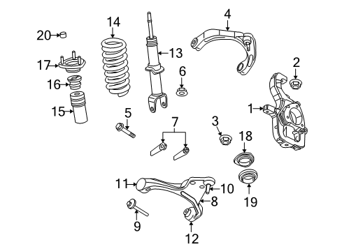 2011 Ram Dakota Front Suspension Components, Lower Control Arm, Upper Control Arm, Stabilizer Bar Diagram