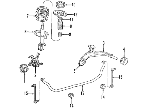 2000 Dodge Grand Caravan Front Suspension Components, Lower Control Arm, Stabilizer Bar Diagram