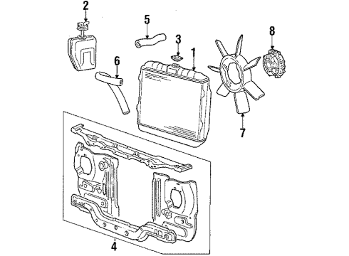1986 Dodge Ram 50 Radiator & Components Diagram