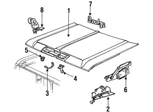 1989 Dodge D100 Hood & Components, Exterior Trim Diagram