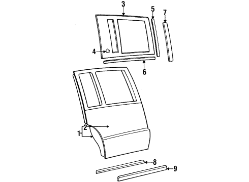 1992 Chrysler Imperial Rear Door & Components, Exterior Trim Diagram