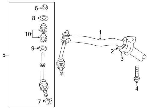 2010 Dodge Ram 2500 Stabilizer Bar & Components - Front Diagram