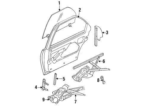 1995 Dodge Intrepid Rear Door - Glass & Hardware Diagram