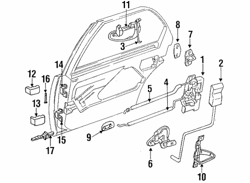 1995 Dodge Intrepid Rear Door - Lock & Hardware Diagram