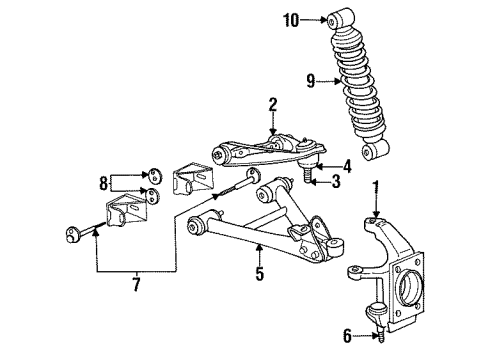 1993 Dodge Viper Suspension Components, Lower Control Arm, Upper Control Arm, Stabilizer Bar Diagram