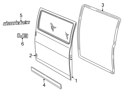 2000 Dodge Ram 3500 Van Rear Loading Door & Components, Exterior Trim, Body Diagram 1 - Thumbnail