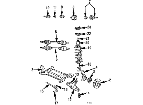1986 Dodge 600 Front Suspension Components, Axle Shaft, Lower Control Arm, Stabilizer Bar Diagram