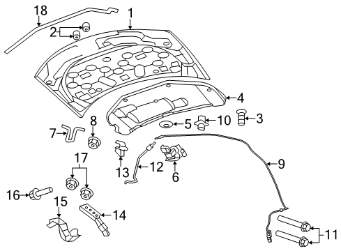 2010 Chrysler Sebring Hood & Components Diagram