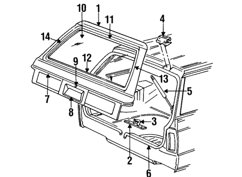 1988 Dodge Aries Lift Gate & Hardware, Glass, Exterior Trim Diagram