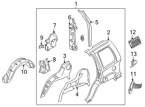 2003 Jeep Liberty Quarter Panel & Components Diagram