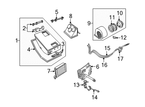 1996 Dodge B2500 A/C Evaporator & Heater Components Diagram