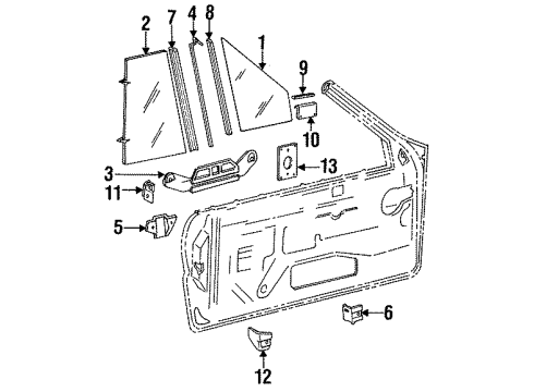 1993 Dodge Shadow Door - Glass & Hardware Diagram 1 - Thumbnail