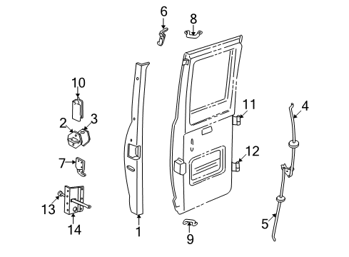 2002 Dodge Ram 2500 Van Rear Loading Door Glass & Hardware Diagram