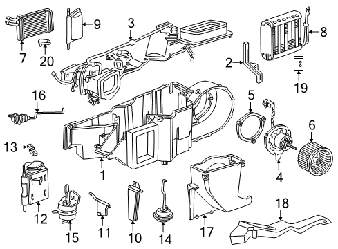 2000 Dodge Dakota A/C Evaporator & Heater Components Diagram