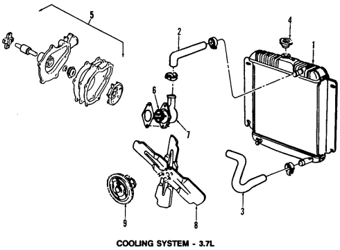 1984 Dodge B250 Cooling System, Radiator, Water Pump, Cooling Fan Diagram