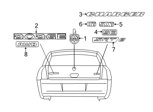 2010 Dodge Charger Exterior Trim - Trunk Lid Diagram