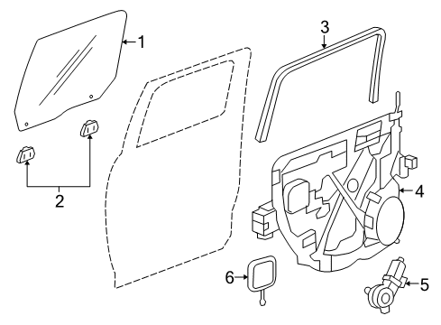 2010 Dodge Ram 2500 Rear Door - Glass & Hardware Diagram