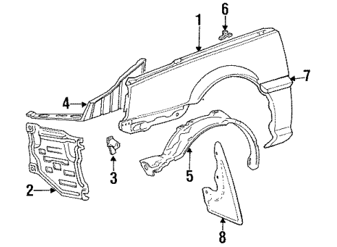 1990 Dodge Colt Fender & Components, Exterior Trim Diagram