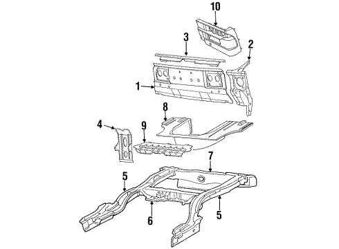 1993 Dodge Daytona Rear Body, Rear Floor & Rails Diagram