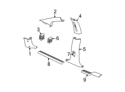 2002 Chrysler 300M Interior Trim - Pillars, Rocker & Floor Diagram