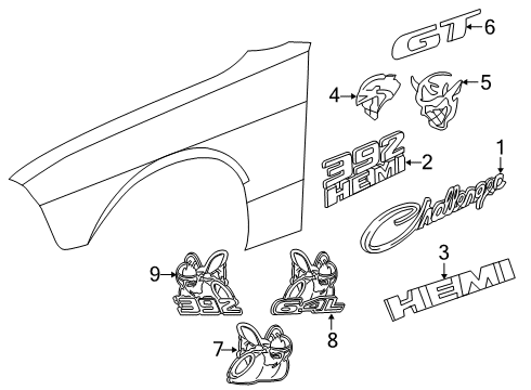 2013 Dodge Challenger Exterior Trim - Fender Diagram