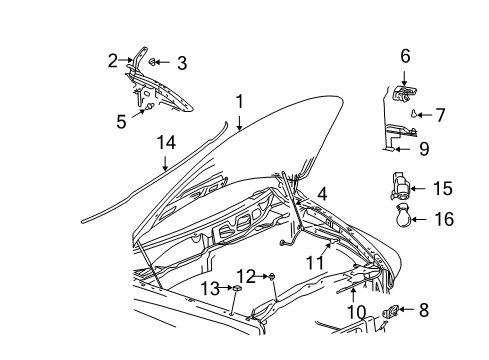 2004 Dodge Ram 1500 Hood & Components Diagram