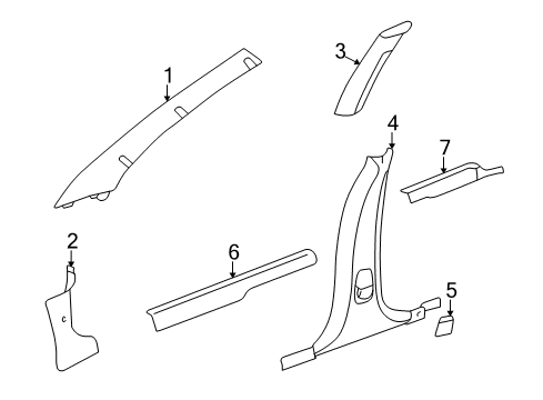 2001 Chrysler Sebring Interior Trim - Pillars, Rocker & Floor Diagram