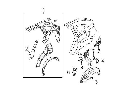 2009 Dodge Caliber Inner Structure - Quarter Panel Diagram