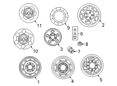 2002 Dodge Ram 2500 Van Wheels, Covers & Trim Diagram