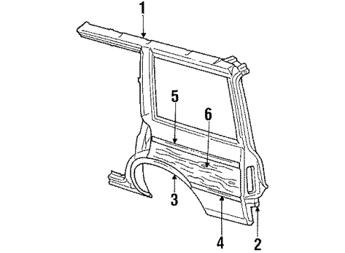 1986 Dodge Aries Quarter Panel & Components, Glass, Exterior Trim Diagram