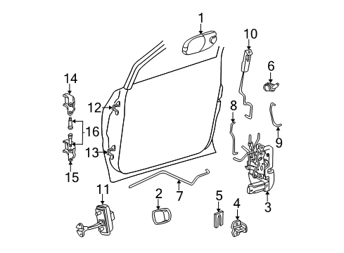 2002 Dodge Grand Caravan Front Door - Lock & Hardware Diagram