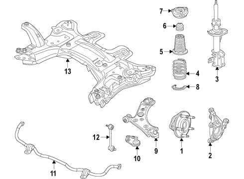 2019 Jeep Compass Front Suspension Components, Lower Control Arm, Stabilizer Bar Diagram