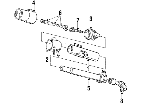 1987 Chrysler LeBaron Steering Column Housing & Components, Shaft & Internal Components, Shroud, Switches & Levers Diagram