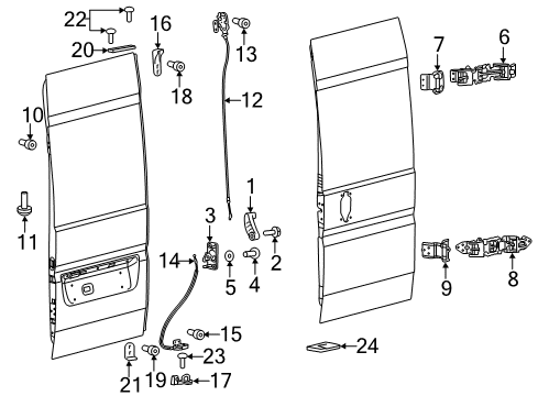 2019 Ram ProMaster 1500 Back Door - Lock & Hardware Diagram