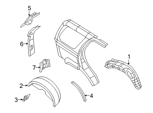2009 Dodge Durango Inner Structure - Quarter Panel Diagram