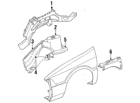 1991 Chrysler LeBaron Fender & Components, Structural Components & Rails, Exterior Trim Diagram
